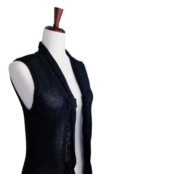 ANGEL Apparel Open Knit Sleeveless Longline Black Cardigan Size M - Picture 4 of 9